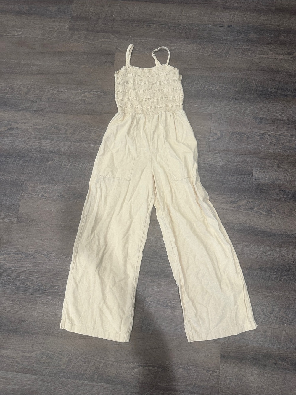 Universal Thread Cream Smocked Wide-Leg Jumpsuit